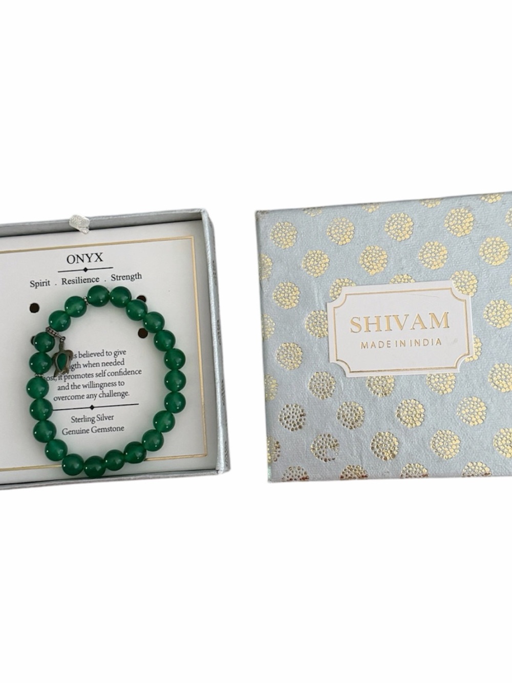 Shivam Green Onyx Beaded Stretch Bracelet NIB Genuine Natural Stone Jewelry